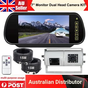 7" Mirror Monitor Dual Head 4Pin Reversing Rear View Camera For Truck Caravan RV - Picture 1 of 12