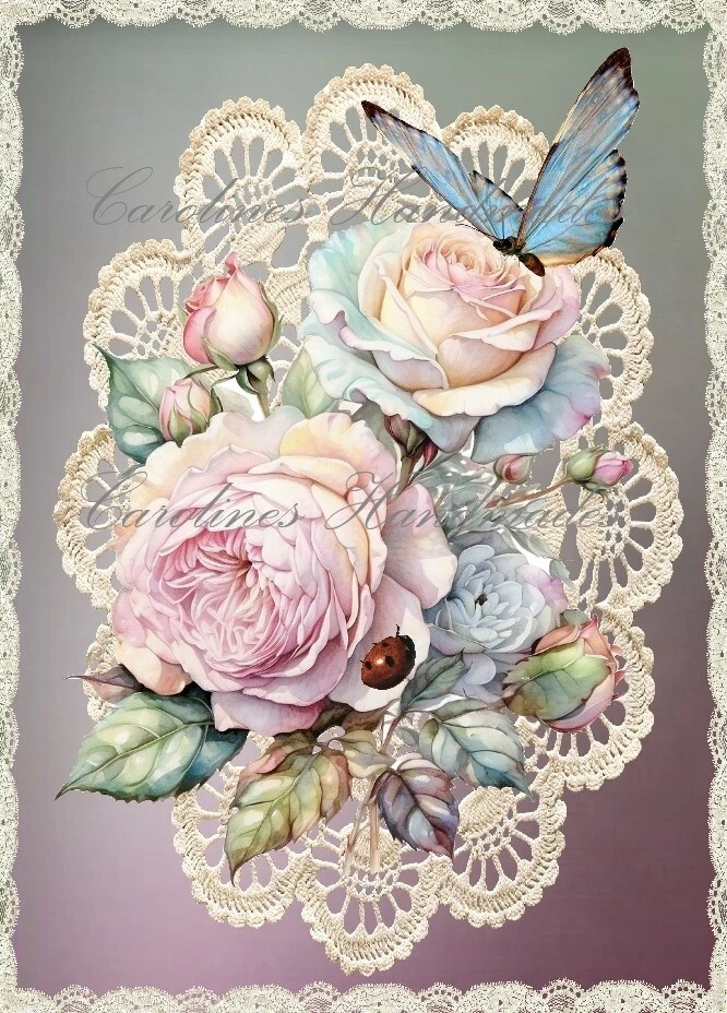 Pastel Roses & Lace Designer Cotton Fabric Quilt Block Multi-size - Image 1 of 1