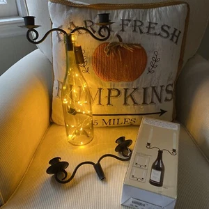 Candelabra Wine Bottle Topper Two Votive Metal Candle Holder Black - Picture 1 of 3