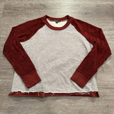 Top James Perse Mujer 0 Color Bloque Gris Rojo Manga Larga Minimalista Informal Foto 1 de 4