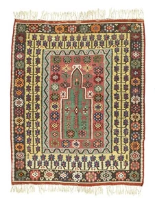 Antique Turkish Kilim Rug 5.2x6.5 ft – 1890s Mihrab – Rare Collector’s Piece - Picture 1 of 12