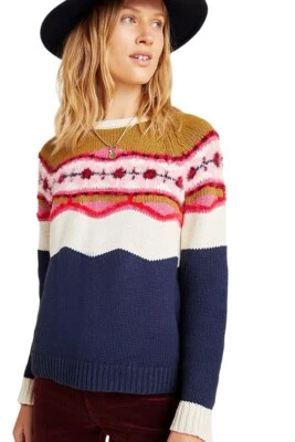 Suéter pulôver Anthropologie Field Flower Fair Isle camélia mistura de lã XS - Imagem 1 de 4