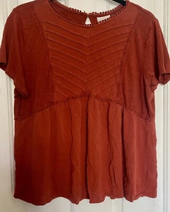 Knox Rose Tunic Women's XL Rust Knit Smocked Boho Chic Peasant Minimalist - Picture 1 of 5