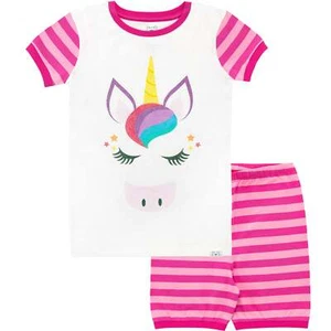 Pijama unicornio brillante niños niñas 6 7 8 9 10 11 12 13 años rayas blanco rosa - Imagen 1 de 7