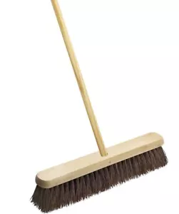 18"/46cm Wide Wooden Stiff Natural Sweeping Broom Strong Wooden Brush Handle - Picture 1 of 2