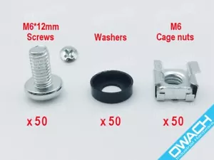 50 pack- M6 Cage nuts & Screws for server rack Mount shelf cabinet , Square Clip - Picture 1 of 6