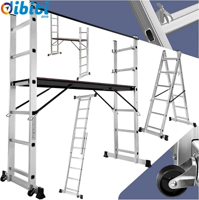 Trabattello ,ponteggio, Scala Alluminio 4 in 1 Multifunzione con Piattaforma da  - Immagine 1 di 4
