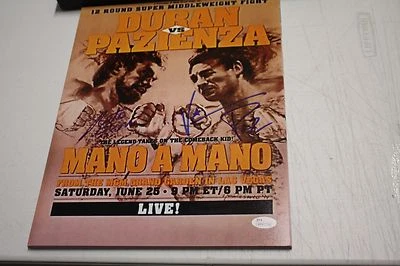 ROBERTO DURAN & VINNY PAZ DUAL SIGNED 11X14 PHOTO JSA WITNESS! FIGHT CARD POSTER - Image 1 of 2