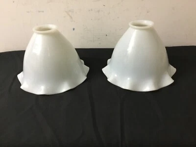 Vintage Lot of 2 Decorative White Milk Glass Fluted Edge Lamp Shades 2" Mount - Image 1 of 4