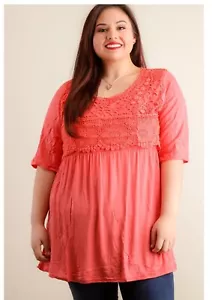 Boutique SIMPLY Irresistible Casual Top Shirt Short Sleeves Coral 2XL - Picture 1 of 9