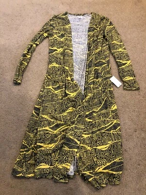 LULAROE NWT Sarah Linen Gray Yellow Aztec Geo Open Front Sweater Top Size XS - Image 1 of 3