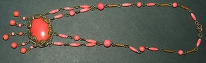 Antique Victorian era Czechoslovakian glass bead necklace w/rose SUPERB PIECE - Picture 1 of 7