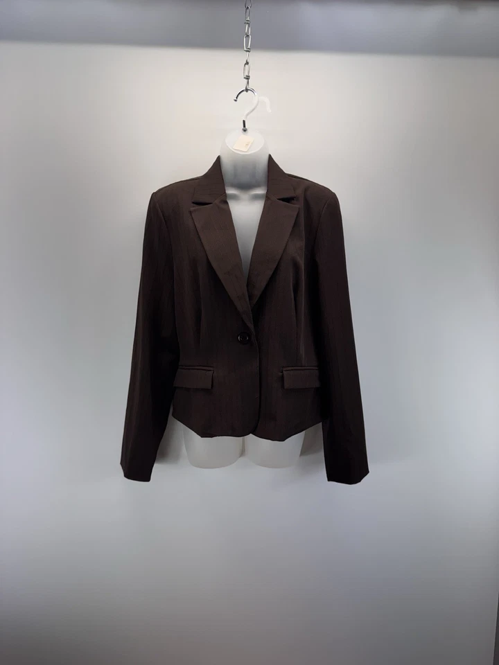 Blazer My Michelle Rayas Marrón 1 Botón Ajustado Imitación Bolsillos Mujer’s XL NUEVO CON ETIQUETAS Foto 1 de 4