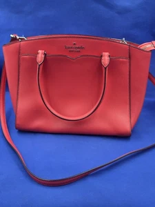 Kate Spade Frannie Geranium Red Medium Leather Satchel Handbag Adjustable Strap - Picture 1 of 23