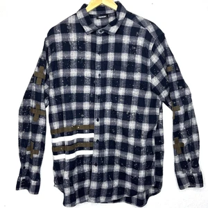 Rosa Delphin Flanell Hemd Herren XL kariert Bleach Distressed Langarm Knopfleiste - Bild 1 von 12