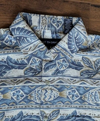 Camisa Hawaiana Grant Thomas Azul Peces y Estampado Floral Manga Corta Para Hombre M Foto 1 de 4