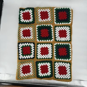 Vintage granny square blanket throw crochet 52x70 knit 80s 90s 70s cottage core - Picture 1 of 3