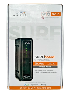 ARRIS SURFboard SBG10 DOCSIS 3.0 Cable Modem + AC1600 Dual Band WiFi Router New - Image 1 of 4