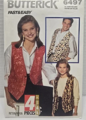 Vintage Butterick Vest Pattern 6497 Uncut Fast & Easy Size XS-S-M-L-XL (545) - Image 1 of 4