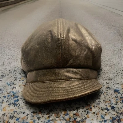 LIZ CLAIRBORNE NEWSBOY 帽子 人造皮革 卡比 高尔夫帽 棕色 — 第 1/4 张图片