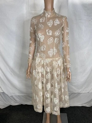 Vestido midi floral bordado 3D transparente de Simone Rocha para mujer talla S desnudo Foto 1 de 4