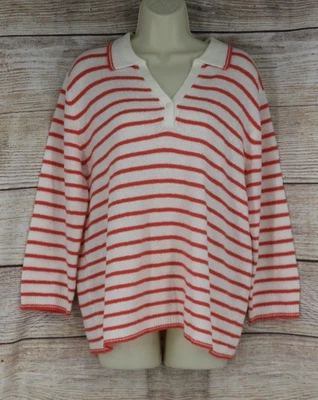 VINTAGE Womens Size XL 16/18 Striped Knit Long Sleeve Sweater White Pink - Image 1 of 4