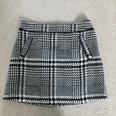 Skirt Black & White Plaid & Houndstooth Patterned Wool Blend short Skirt Size 12 - Image 1 of 4