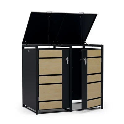 Mülltonnenbox 2 240L Gartenhaus Wetterfest Trennmülleimer Müllbox mit Deckel  - Bild 1 von 4