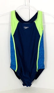 Speedo Swimsuit Youth Girls Size Large Blue/Green Racerback Sports Logo - Picture 1 of 4