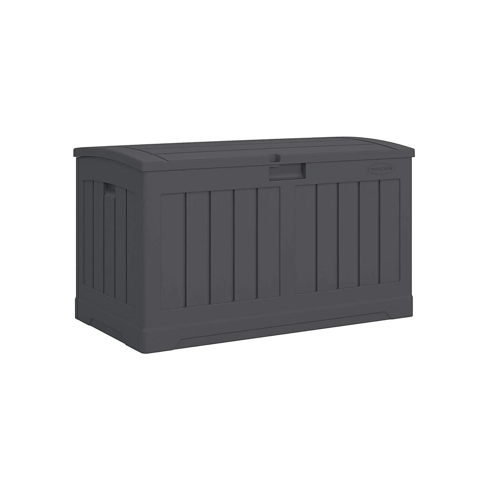 Suncast 50-Gallon Outdoor Resin Patio Deck Storage Box with Seat Peppercorn