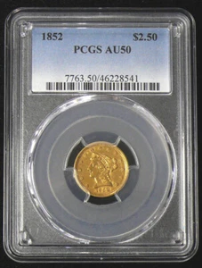 1852 AU-50 PCGS $2.50 Indian Head Gold Quarter Eagle - SEE PICTURES - Picture 1 of 3