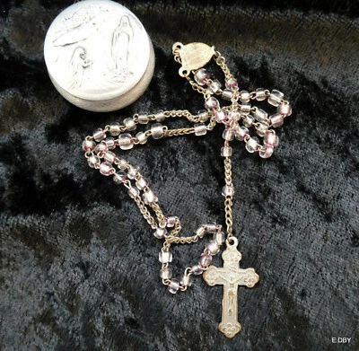 ANCIEN CHAPELET D'ENFANT DANS SA BOITE  DEBUT XX LOURDES FRANCE  - Photo 1/4