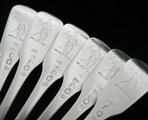 6 Sterling Silver Dessert Forks, CRESTED, Antique York 1818, Barber & Whitwell - Picture 1 of 12