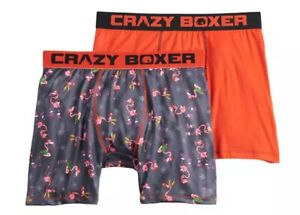 2 Pair Crazy Boxer Briefs Men's Size S, M, Flamingo Christmas Holiday B37 MPA