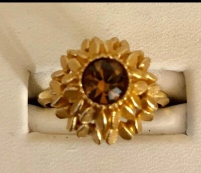 Anillo de cóctel ajustable vintage Avon dorado marrón girasol topacio citrino Foto 1 de 4