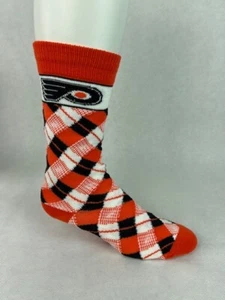 Philadelphia Flyers Plaid Pattern Crew Socks Medium Orange - Picture 1 of 1