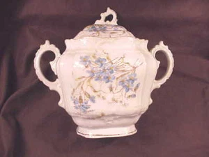 -   LARGE HAND PTD.ENGLISH VICT. COVERED SUGAR, ORNATE HANDLES, EMBOSSED  - Picture 1 of 10