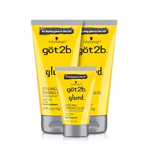 Got2B Glued Styling Spiking Hair Gel 2 - 6 Oz Tubes + 1 Travel 1.25 Oz Tube - Picture 1 of 13