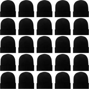 Paquete de 240 gorros de invierno cálidos negros lisos al por mayor sombrero tejido térmico a granel para hombre - Imagen 1 de 9