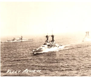 RPPC WWII US Navy Battleship Fleet Review Real Photo Postcard  - Picture 1 of 3