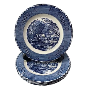 COURIER AND IVES "The Old Grist Mill" SET OF 2 DINNER PLATES 10" made in USA - Picture 1 of 6