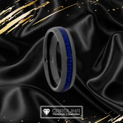Anillo de cerámica para mujer con incrustación de fibra de carbono azul Foto 1 de 2