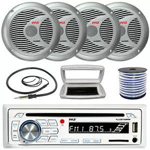Pyle 1-DIN Bluetooth Marine CD Stereo W/White Cover, 4x 6.5'' 150W Max Speakers - Picture 1 of 7