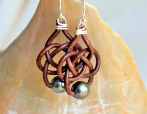 Genuine Tahitian Pearl Earrings Celtic Earrings Tahiti Pearls Earrings by Yevga - Picture 1 of 6