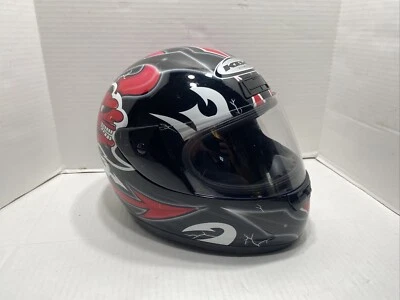 PRE-OWNED KBC HELMET DEVIL RED BLACK SIZE L MOTORCYCLE DIRT BIKE FACE SHIELD DOT - Image 1 of 4