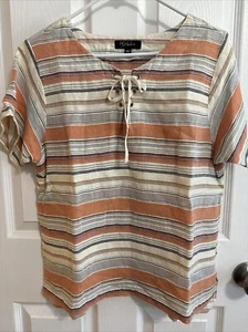 Anthropologie RD & Koko Size M Top Lace-up Closure Orange Multi stripe textured - Picture 1 of 7