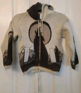 Ecuadorian Artesian wool sweater Childrens Size 6 Howling Wolf Design - Picture 1 of 5