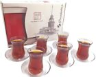 Pasabahce Turkish Tea Glasses and Saucers Set - 6 Glasses 6 Saucers 