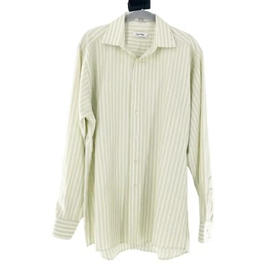 Calvin Klein Mens Green & White Striped Button-Down Dress Shirt 16 3/4 Office - Image 1 of 4