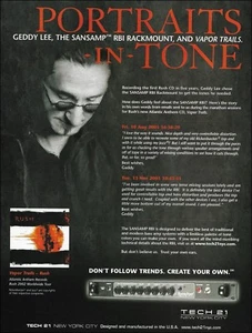 Amplificador de bajo Rush Vapor Trails Geddy Lee SansAmp RBI montaje en rack 2002 impresión de anuncios - Imagen 1 de 3